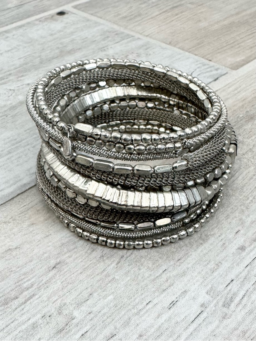 Silver Beaded Coil Bracelet